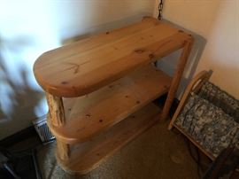 Pair of Knotty Pine 3 tier side tables purchased from Yellowstone trading Post hand carved