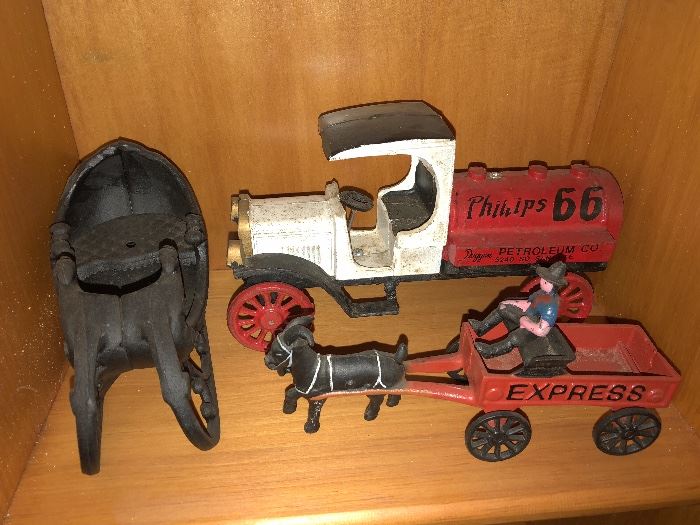 Cast iron toys trucks and more