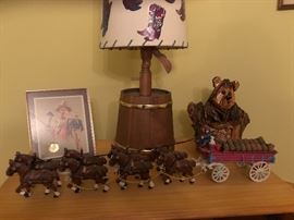 Cast iron horse and buggy carrying liquor barrels