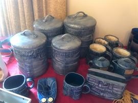 Blue Jean Cannisters and decor