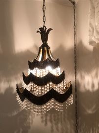 Hollywood Regency style Swag gilt and crystal swag lamp