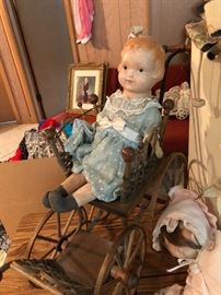 Antique Doll and Stroller
