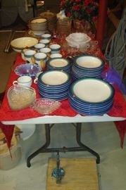 Dishes and folding table.