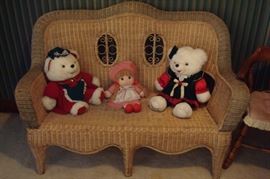 Wicker settee and misc.