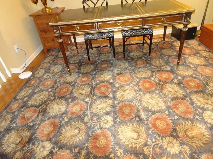 Maitland Smith Leather Executive Top Desk on Carpet measuring 156" X 115"