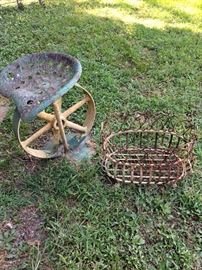 Tractor seat stool and iron flower holder!