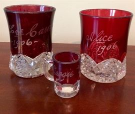 1906 Etched Glass Ruby Red souvenir glasses!