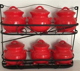 Salt and Pepper Shakers in their own wall shelf..... very unusual!