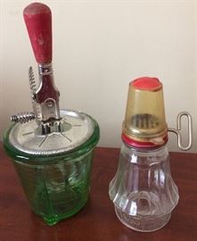 Now these are nice...... green glass ... I am guessing a mayonnaise maker.... what do you think?