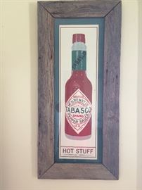 Hot Sauce anyone? This large Tabasco sauce picture is in a super barn-board frame!