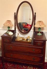 Beautiful dresser with oval mirror and glove boxes on top!