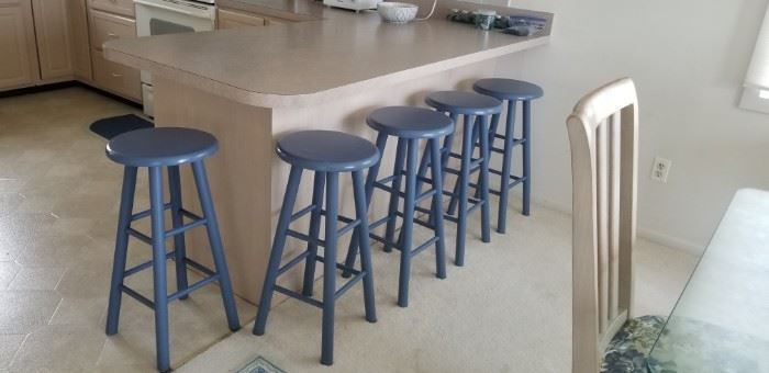 5 blue bar stools