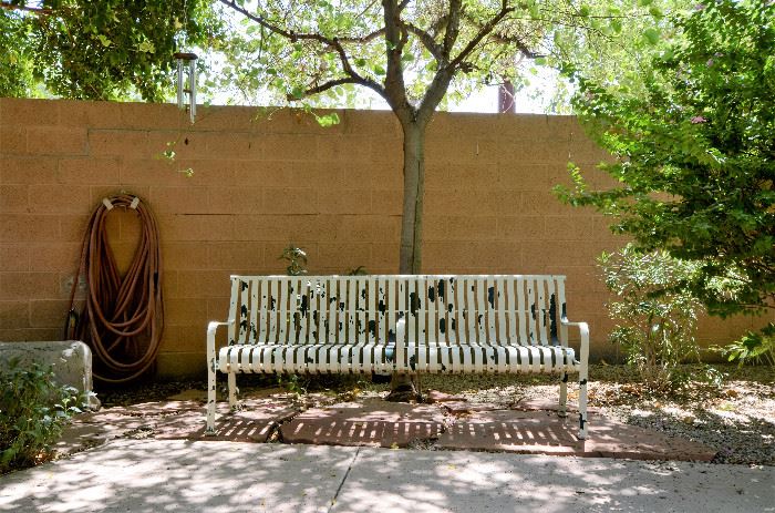 Extra wide city park bench. The real deal. It is stored at another location. 