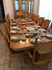 Fantastic Table and 12 Pressed Back Chairs with Matching China