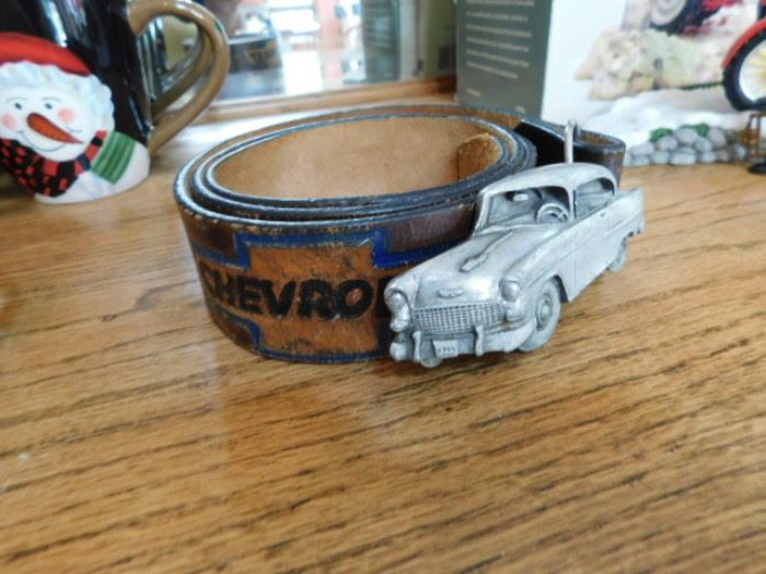 Chevy leather tooled belt and buckle