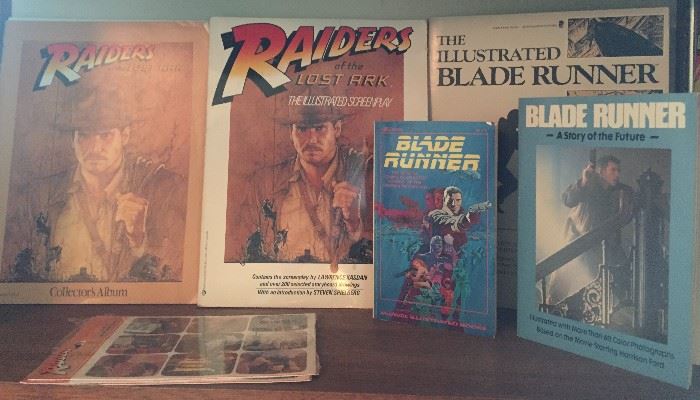 Raiders of the Lost Ark original screenplay, The Illustrated Blade Runner and vintage Blade Runner books
