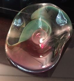 Beautiful purple/maroon/green art glass pedestal bowl