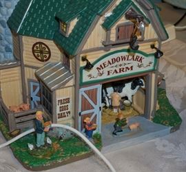 Close-up of Christmas village items