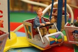 Close-up of Christmas village items