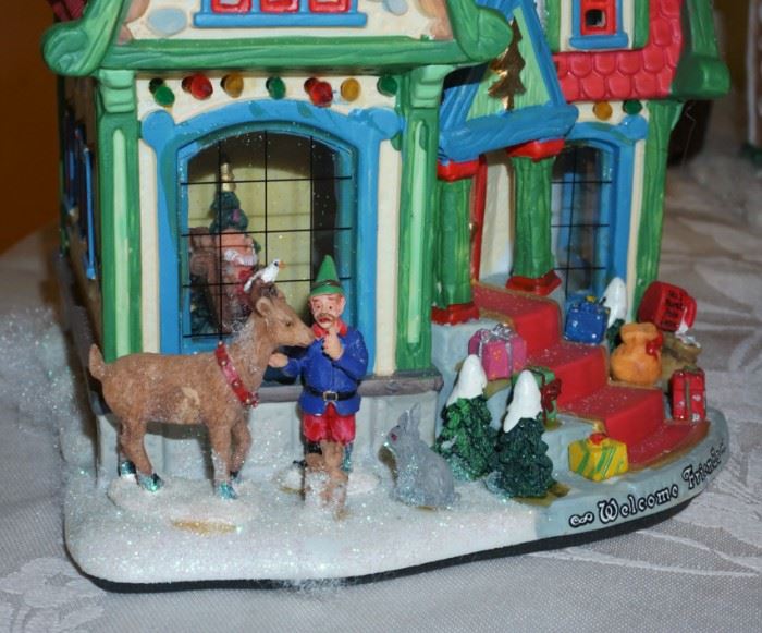 Close-up of Christmas village items