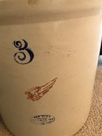 Antique 3 Gallon RED WING Crock - with engraved? logo