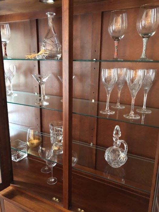 Crystal decanters and glassware.