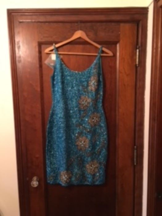 Vintage blue sequined dress 1970's NEVER WORN with original tags 