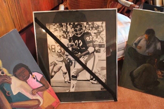Artwork by the amazing Barbara Pinder, wife of Chicago Bears Cyril Pinder. Huge black and white photo of Chicago Bear Cyril Pinder. 