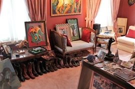 Cyril Pinder, No. 22 1970's Boots, ankle boots, artwork, awards, trophies, furniture, antiques, vintage, mid century modern, french furniture, English style partners desk...