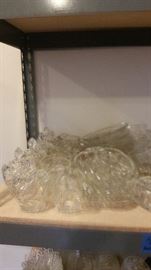 Prescut Clear by Anchor Hocking including several creamer/sugar sets, divided servers, & covered butters