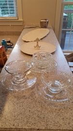 3 lovely, vintage mayonnaise bowls with matching underplates, Lenox round server with fleur-de-lis handle, ceramic smoked salmon platter. 