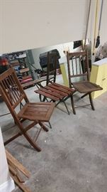 2 wooden folding chairs (& project chair), folding camping table, yellow wall cabinet-SOLD. (mirror not for sale)