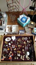 Jewelry Showcase, heart glass box-SOLD, boxed fish jewelry-SOLD, large boxed beads-SOLD