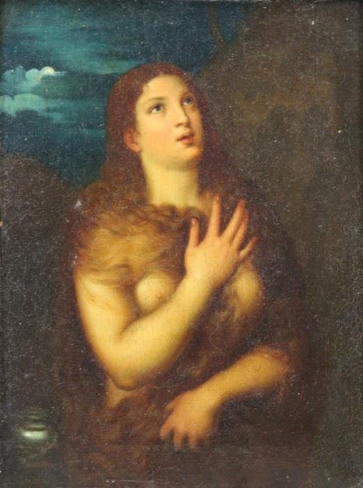 After Titian th C Oil on Canvas Repentant Mary
