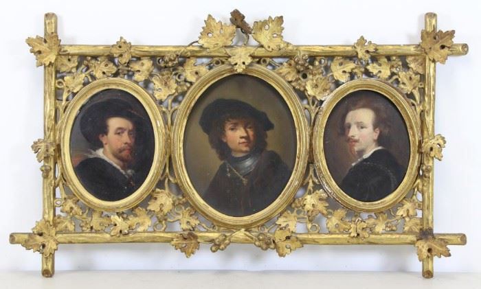 After Rembrandt th C Triptych Three Oil on