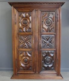 Antique Highly Carved Continental Door Armoire