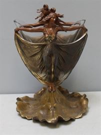 Art Nouveau Patinated Metal Dancer Form Vase