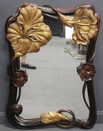 Art Nouveau Carved Wood Mirror with Gilt