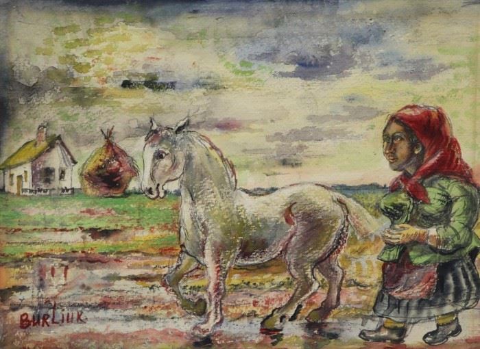 BURLIUK David Watercolor Peasant Woman