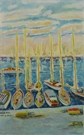 CAVAILLES Jules Oil on Canvas Yachts a Cannes