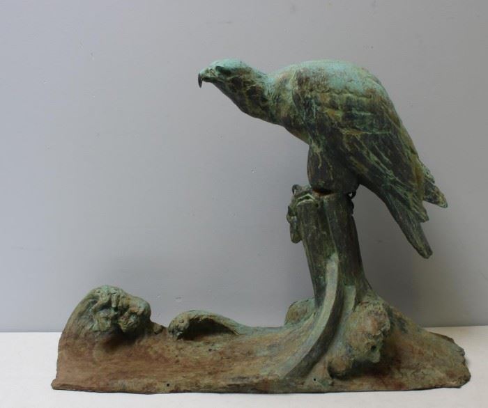 FIOT M Large Signed Patinated Bronze of an Eagle