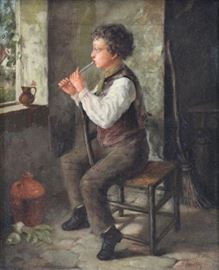 HEMSLEY William Oil on Canvas Boy Playing the