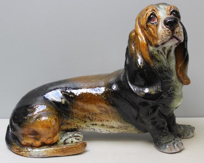Large Glazed Italian Pottery Basset Hound Dog