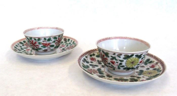 Pair of Famille Verte Cups and Saucers