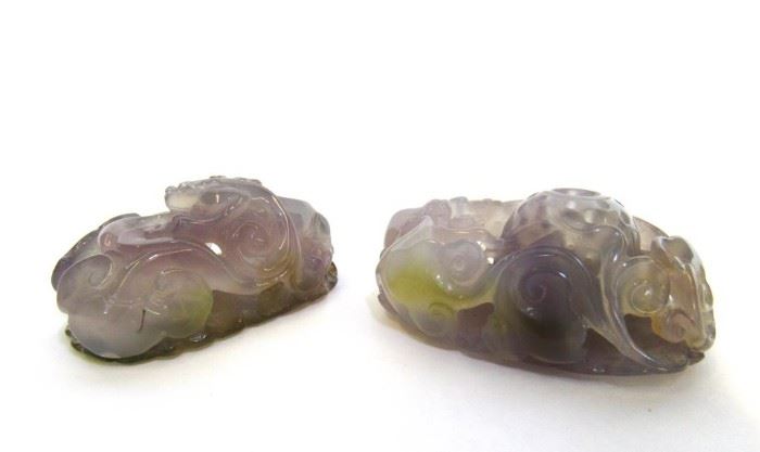 Pair of Lavender Jadeite Carved Finials