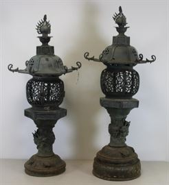 Pair of Meiji Japanese Garden Lanterns