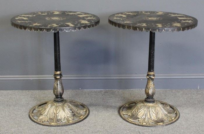 Pair of Patinated Metal Zodiac Tables