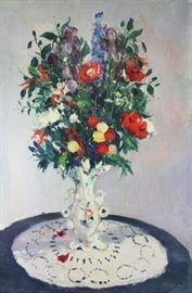 SEIBRE Gaston Oil on Canvas Fleurs Vase Rococo