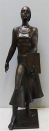 Signed and Dated Bronze Sculpture of a Girl