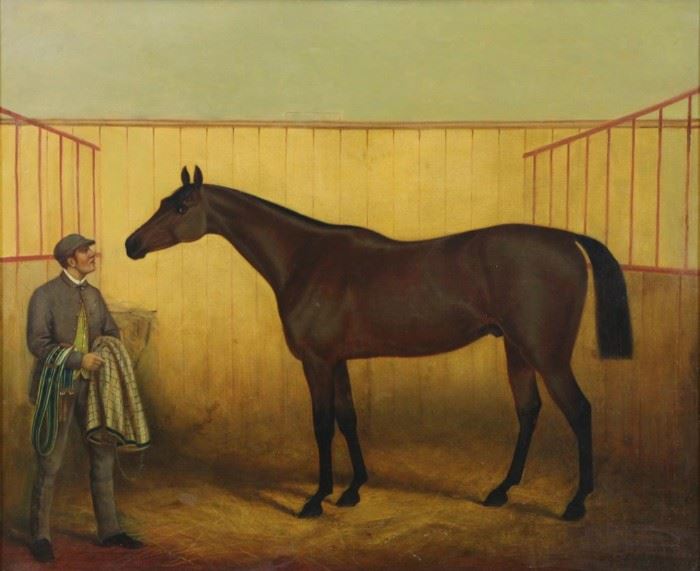 th Century Oil on Canvas Horse and Jockey in